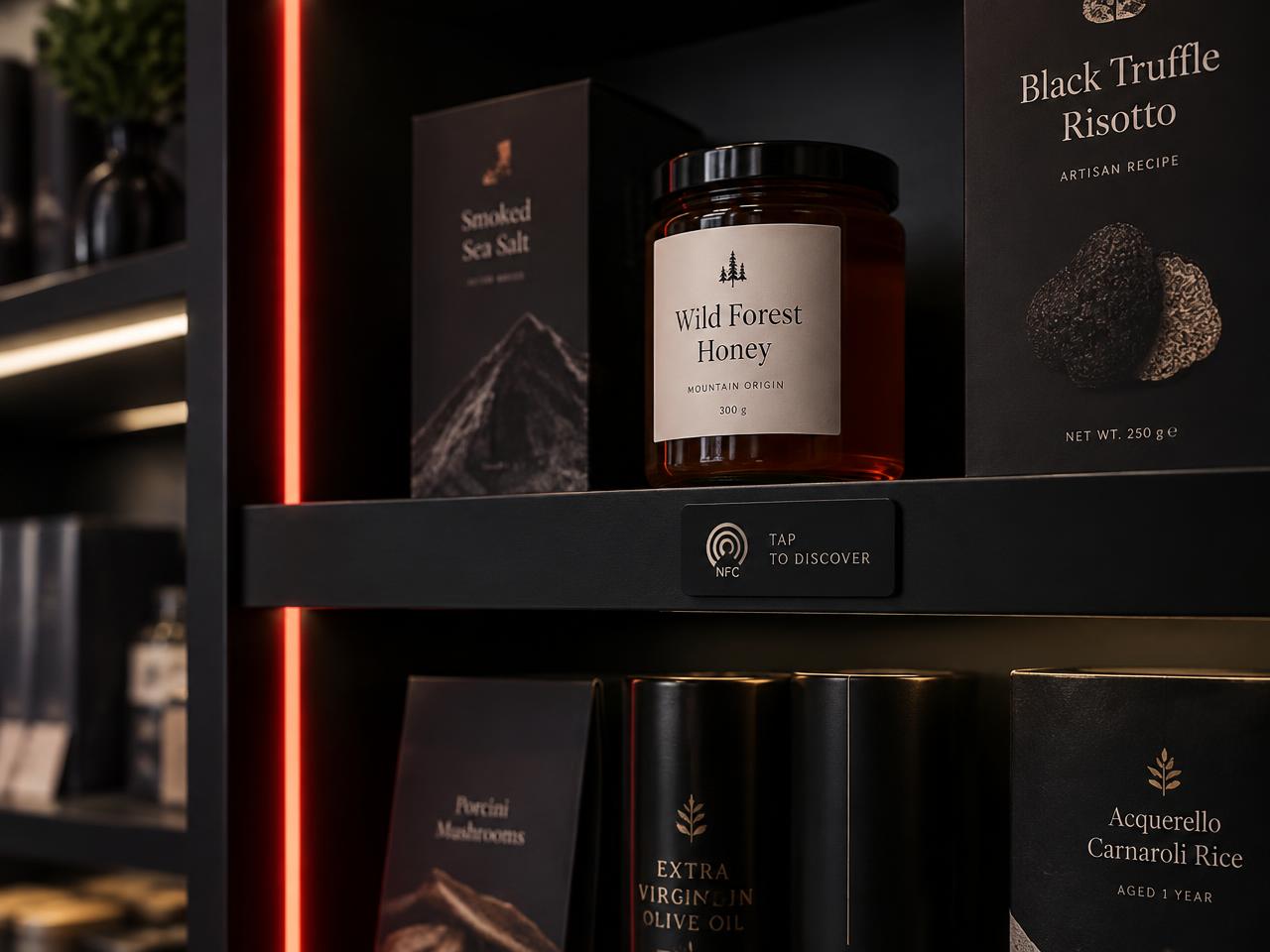 Curated products on Discovery shelving with an NFC interaction point